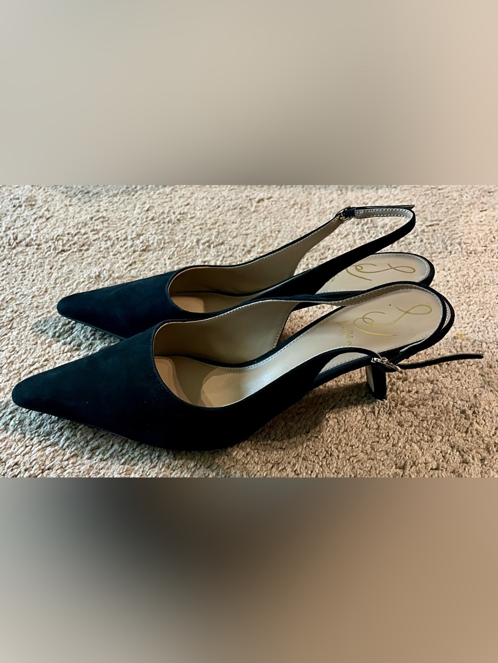 Sam Edelman Bianka Black Suede Pointed Slingback Heels